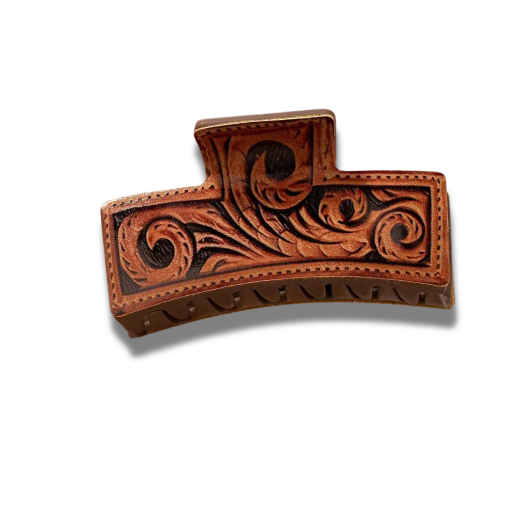 Brown Tooled Hair Clips