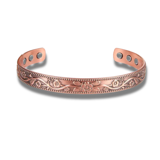 Floral Engraved Copper Cuff Bracelet