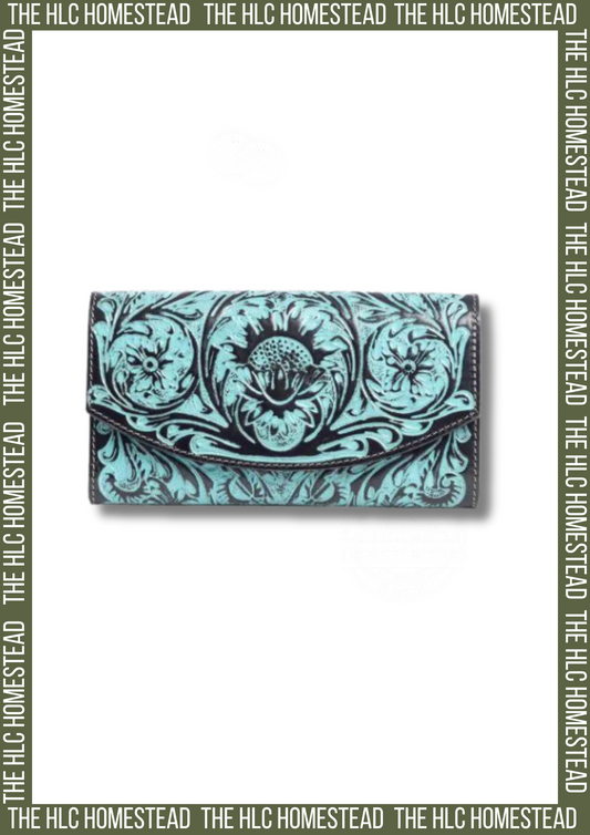 Distressed Deep Turquoise Leather Wallet