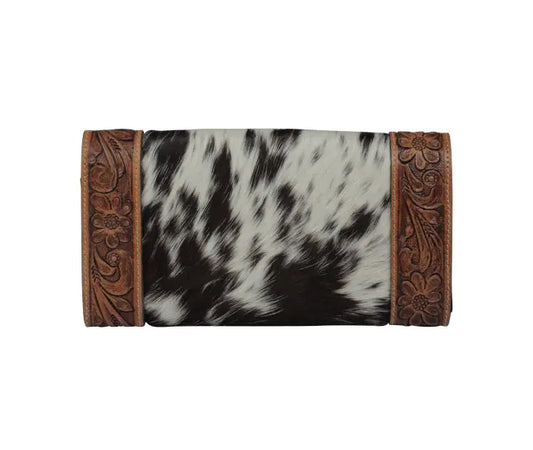 Black And White Hide Tooled Leather Wallet