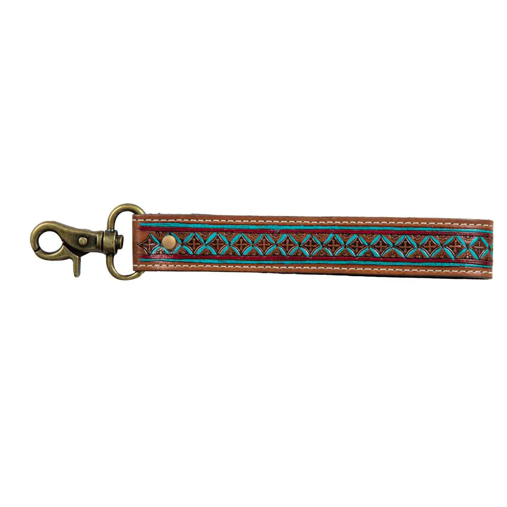 Southwestern Style Leather Keychain with Turquoise Inlay