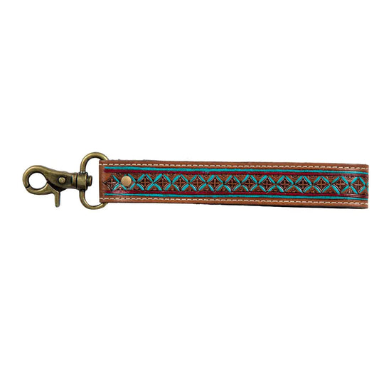 Southwestern Style Leather Keychain with Turquoise Inlay