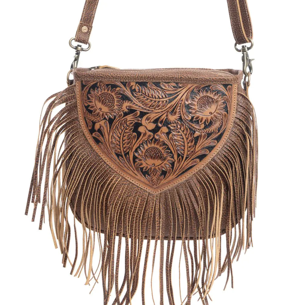 Artisanal Boho Chic Leather Fringe Crossbody Bag