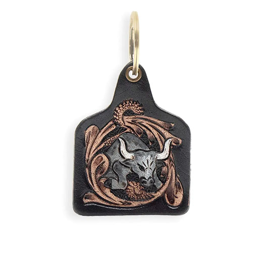 Rustic Western Bull Leather Keychain