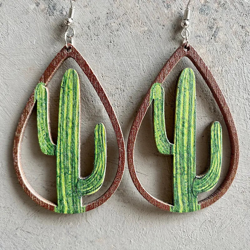 Wooden Tear Drop Earrings